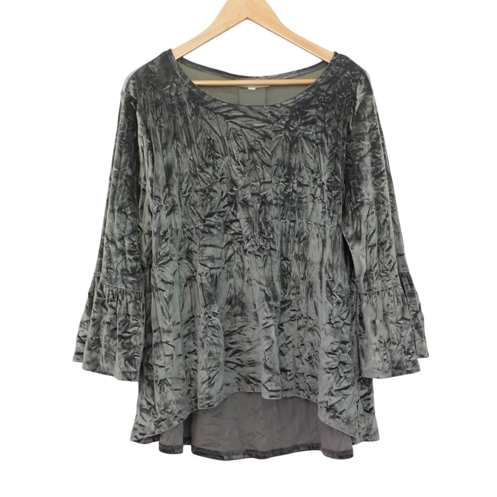 Bryn Walker Shirt Blouse Black Crushed Velvet Top Sz Medium Modal USA Made